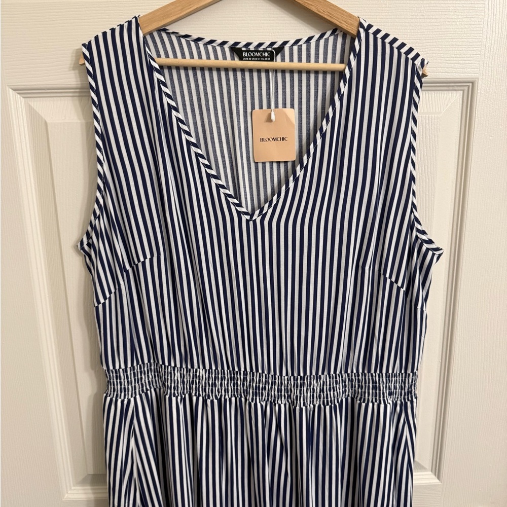 BloomChic Women’s Summer Navy and White Striped Smocked-Waist Dress size 18-20